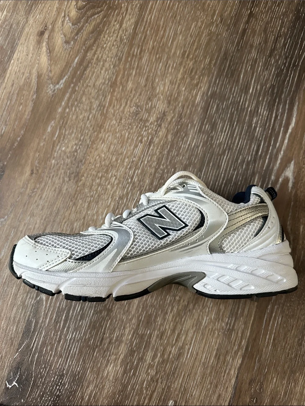 New Balance White Silver & Blue Athletic Sneakers - Picture 4 of 10